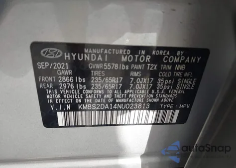 2022 Hyundai Santa Fe Hybrid Blue from USA, damaged, VIN KM8S2DA14NU023813